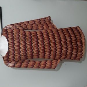TACERA Womens Brown/Rust Chevron Open Knit Crochet Bell Sleeve Shift Dress-Sz S